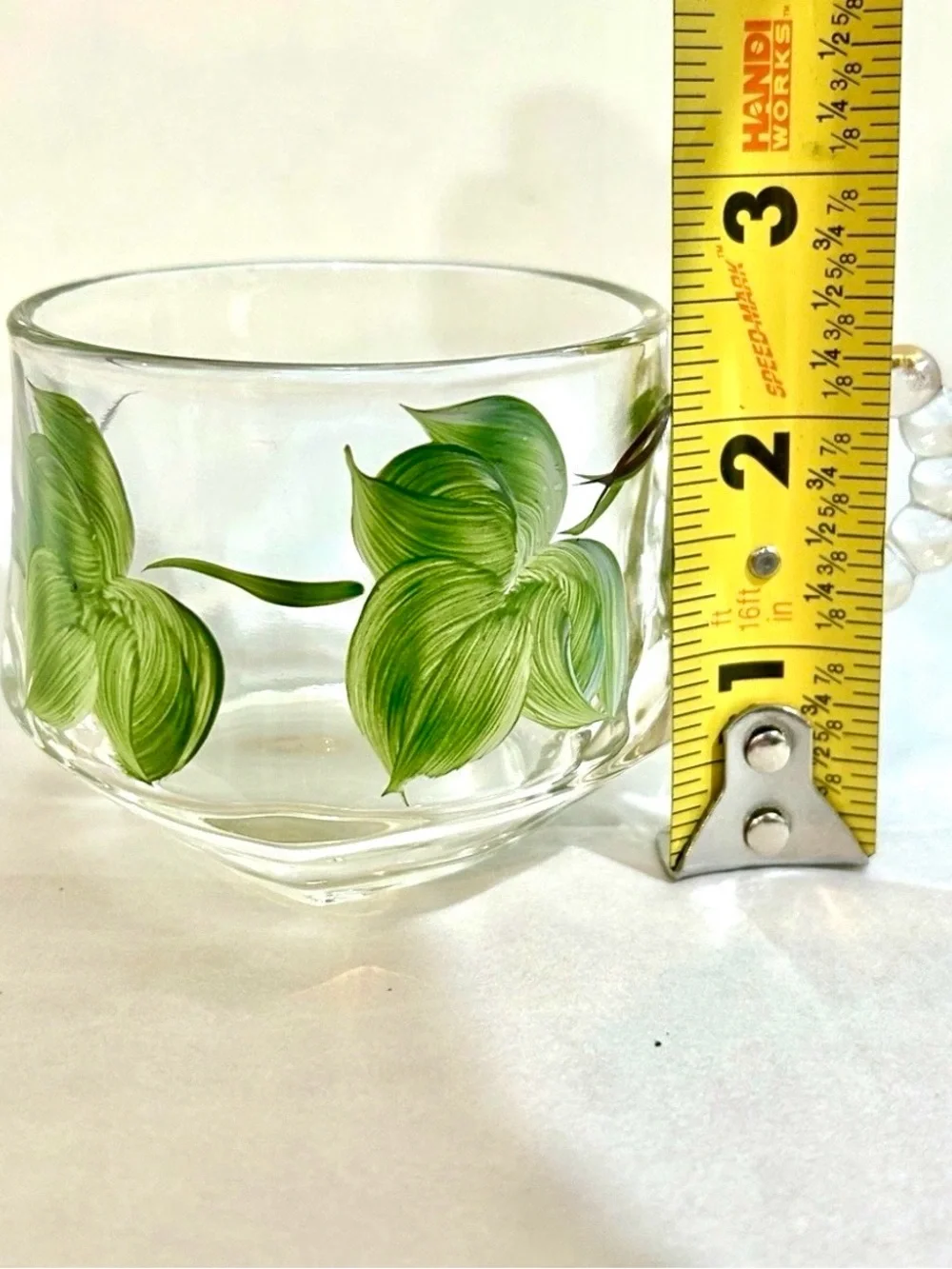 4 Vtg Gay Fad Hazel Atlas Glass 22K Gold Boopie Handle Green Ivy Tea Cup MCM 4oz